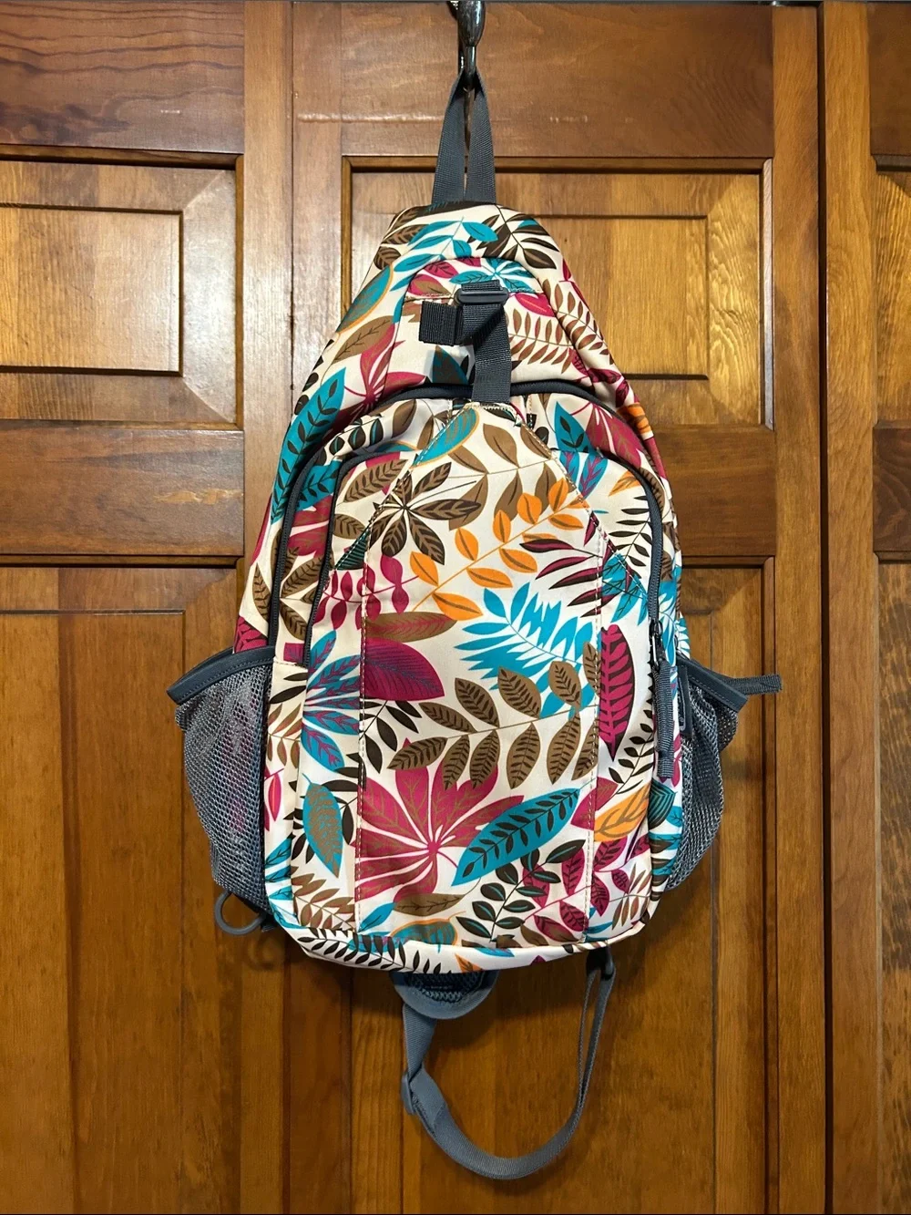 Floral Multicolor Women’s Sling Backpack - Lightweight Leaf Print